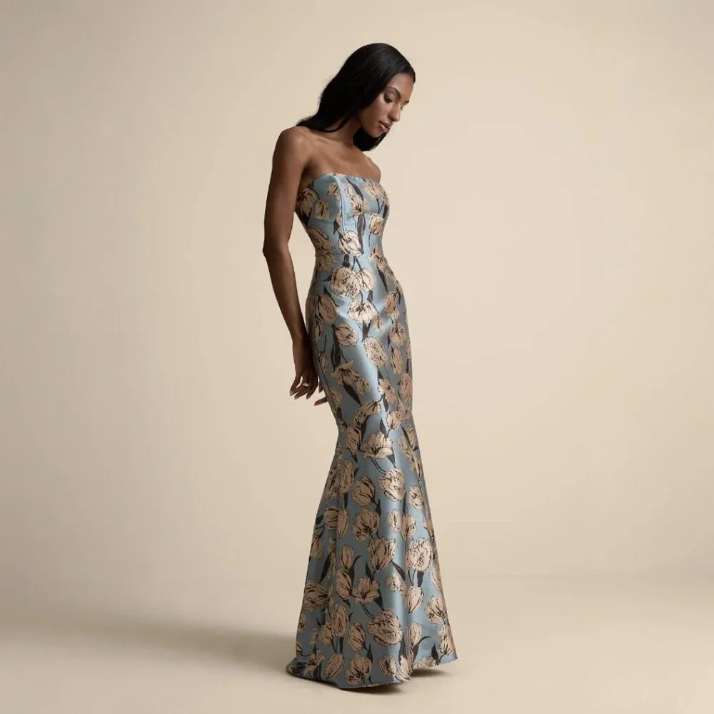 Lulu's Strapless Blue and Gold Floral Maxi Dress - Picture 5 of 6